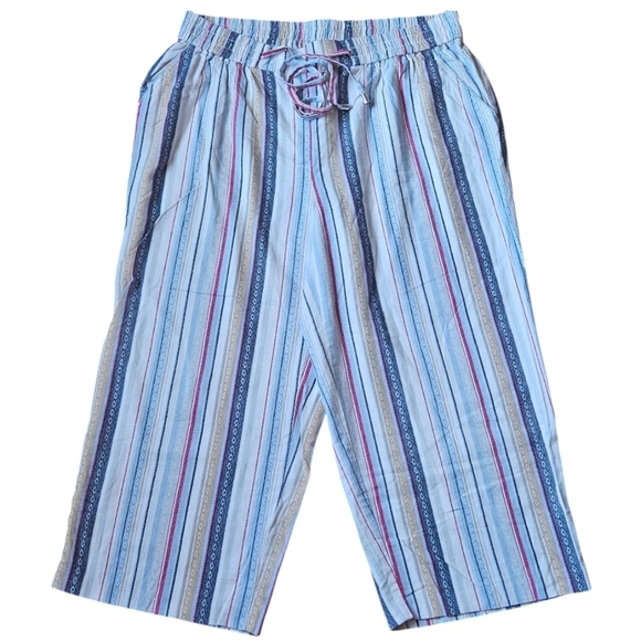 ASHLEY STEWART LINEN BLEND STRIPED CROPPED PANTS WOMEN'S PLUS SIZE - Picture 1 of 6